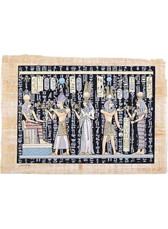 Ancient Egyptian papyrus 30 x 40cm of King Ramesses II making offerings to Goddess Isis Glow in the dark - made in Egypt with Authentic papyrus Leaves. 