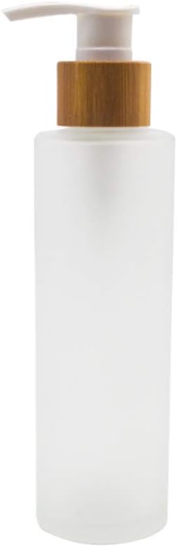 1PCS 120ml/4oz Frosted Glass Pump Bottles Empty Refillable Press Pump Bottle with Bamboo Pump Head Toiletries Storage Containers for Shampoo Essential Oils Shower Gel Hand Wash Lotion Dispenser