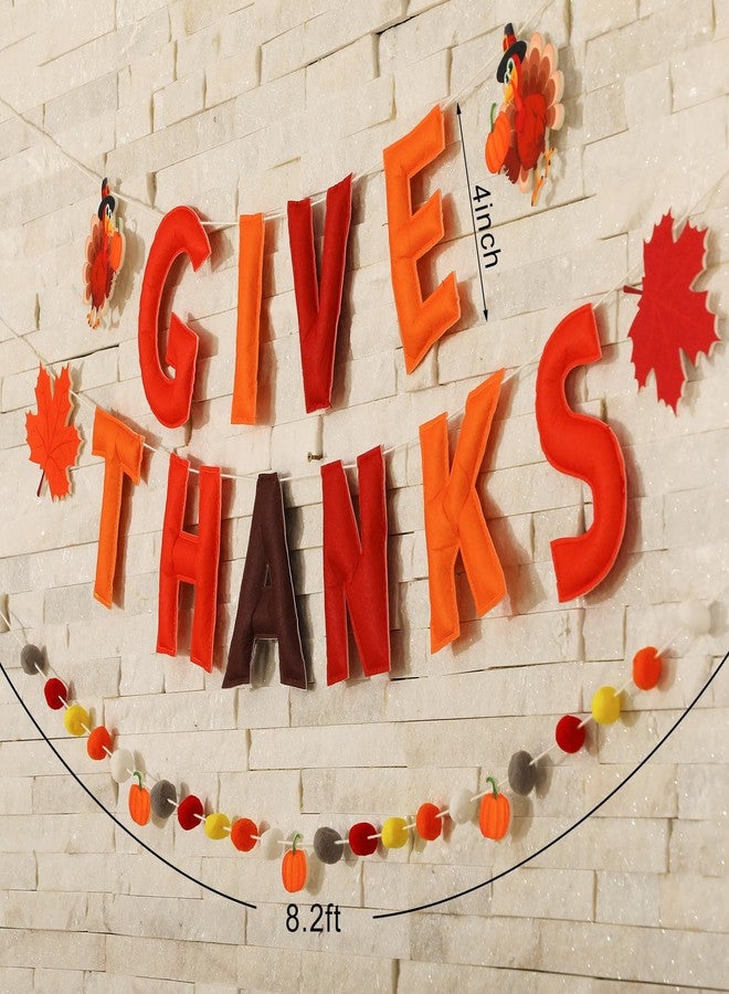 Daifunli Thanksgiving Party Decorations 3 Pcs Pre-strung Give Thanks Banner Decor Turkey Hanging 8.2 ft Felt Fall Banner Garland for Indoor Outdoor Home Classroom Office - Image 2