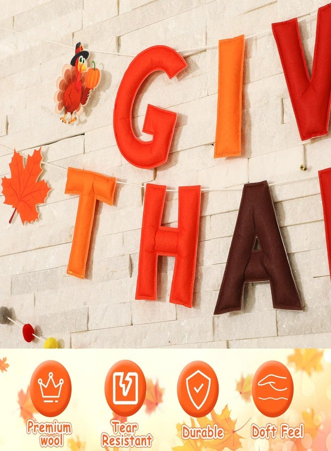 Daifunli Thanksgiving Party Decorations 3 Pcs Pre-strung Give Thanks Banner Decor Turkey Hanging 8.2 ft Felt Fall Banner Garland for Indoor Outdoor Home Classroom Office - Image 3
