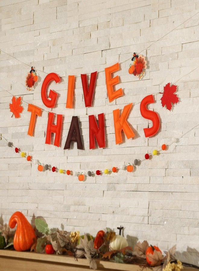 Daifunli Thanksgiving Party Decorations 3 Pcs Pre-strung Give Thanks Banner Decor Turkey Hanging 8.2 ft Felt Fall Banner Garland for Indoor Outdoor Home Classroom Office - Image 1