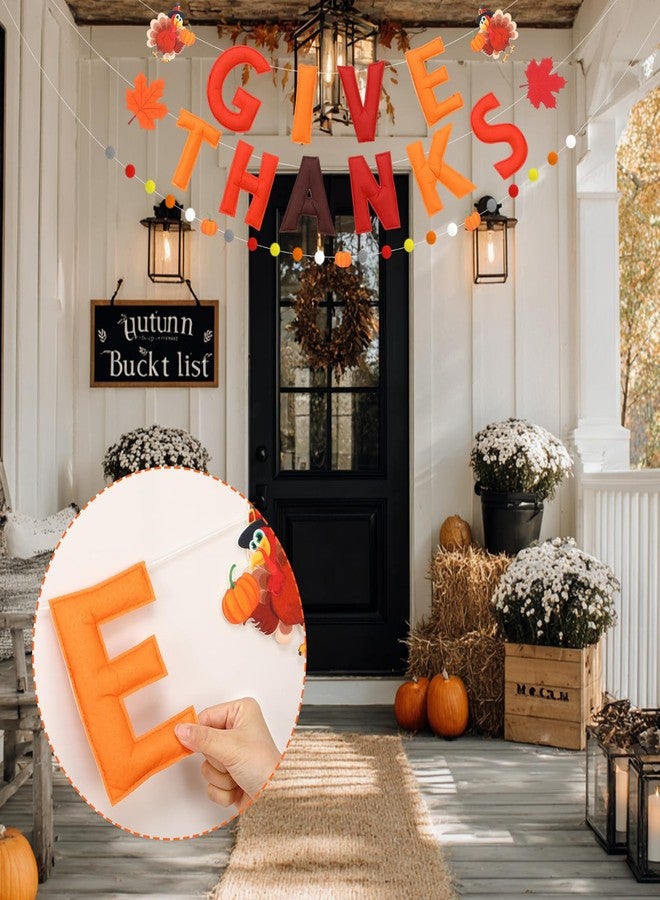 Daifunli Thanksgiving Party Decorations 3 Pcs Pre-strung Give Thanks Banner Decor Turkey Hanging 8.2 ft Felt Fall Banner Garland for Indoor Outdoor Home Classroom Office - Image 5