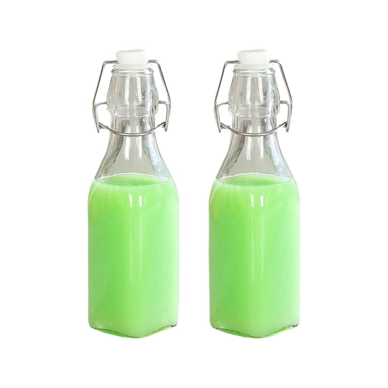 HENIJ 250ml Glass Round Bottle with Airtight Rubber Seal Flip Caps Clear Swing Top Glass Beer Bottles for Home Brewing Beverages Water Wine Milk Oil Soda Pack Of 2 Square - Image 1