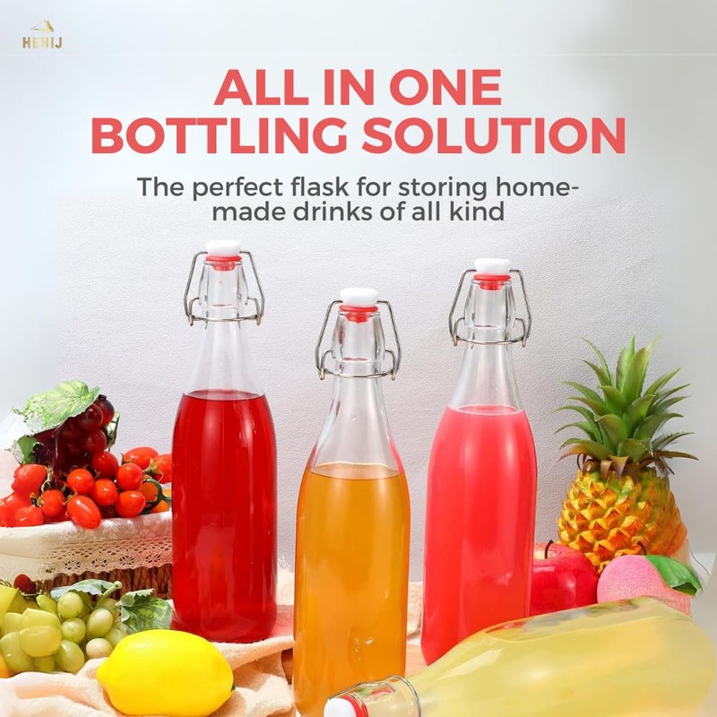 HENIJ 250ml Glass Round Bottle with Airtight Rubber Seal Flip Caps Clear Swing Top Glass Beer Bottles for Home Brewing Beverages Water Wine Milk Oil Soda Pack Of 2 Square - Image 2
