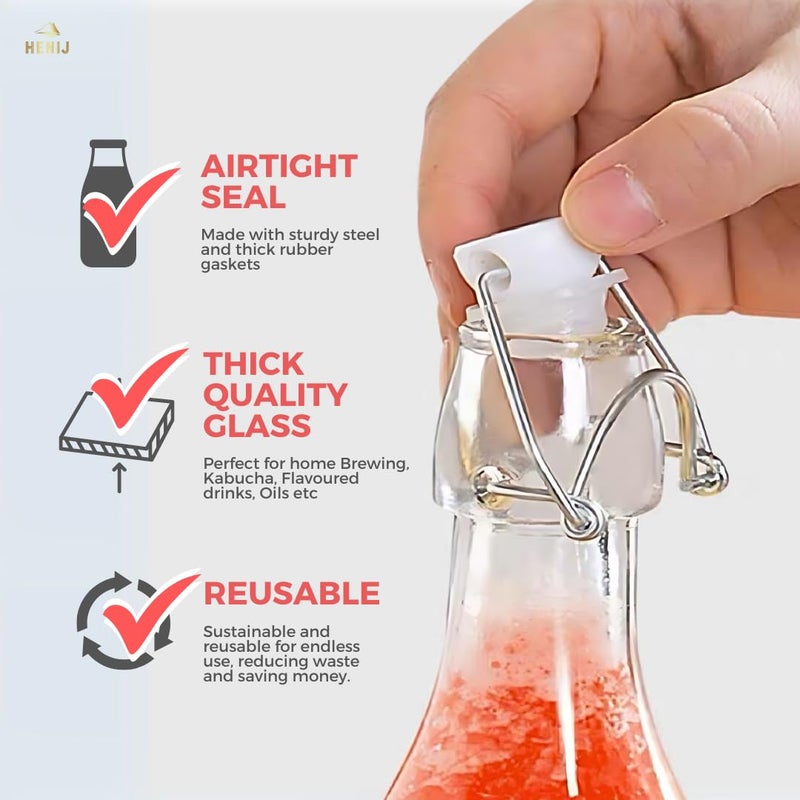 HENIJ 250ml Glass Round Bottle with Airtight Rubber Seal Flip Caps Clear Swing Top Glass Beer Bottles for Home Brewing Beverages Water Wine Milk Oil Soda Pack Of 2 Square - Image 5