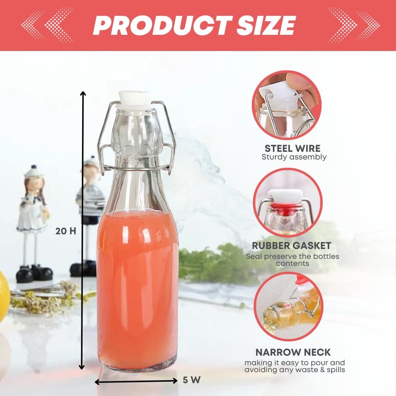 HENIJ 250ml Glass Round Bottle with Airtight Rubber Seal Flip Caps Clear Swing Top Glass Beer Bottles for Home Brewing Beverages Water Wine Milk Oil Soda Pack Of 2 Square - Image 3