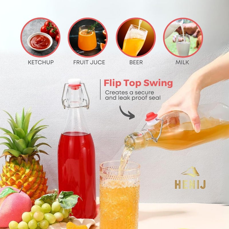 HENIJ 250ml Glass Round Bottle with Airtight Rubber Seal Flip Caps Clear Swing Top Glass Beer Bottles for Home Brewing Beverages Water Wine Milk Oil Soda Pack Of 2 Square - Image 4