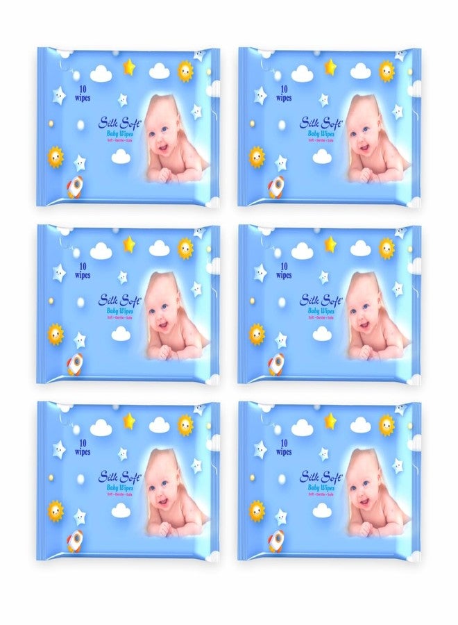 Silk Soft Baby Wet Wipes - 60 Wipes Travel Packs (10 x 6 Packs) | Fragrance-Free, Alcohol-Free & Hypoallergenic | Extra Thick, Moisturizing & Gentle on Sensitive Baby Skin - Image 1