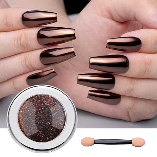 Pretty Diva Chrome Nail Powder - Coffee Chocolate Effect Nail Art Mirror Chrome Nail Powder, Brown Metallic Mirror Chrome Powder Pigment for Nail Art Decoration - Image 1