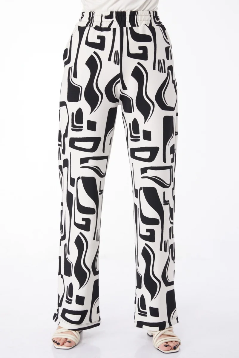 Tofisa Plain Cowl Collar Women's White Patterned Trousers - 25117