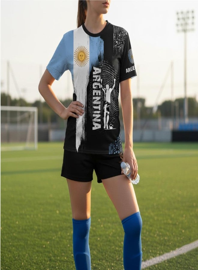 REVENEVER Argentina Soccer Jersey for Men Argentine Flag Short Sleeve Training Shirt Breathable Sport Casual T Shirt for Soccer Fans - Image 3