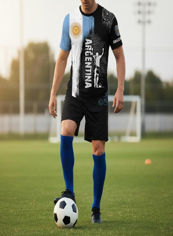 REVENEVER Argentina Soccer Jersey for Men Argentine Flag Short Sleeve Training Shirt Breathable Sport Casual T Shirt for Soccer Fans - Image 2