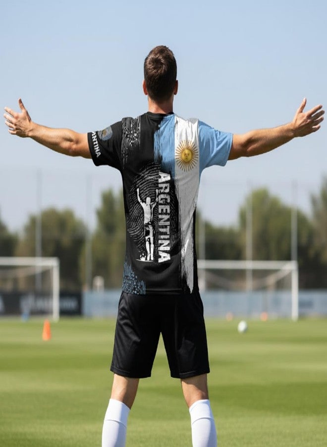 REVENEVER Argentina Soccer Jersey for Men Argentine Flag Short Sleeve Training Shirt Breathable Sport Casual T Shirt for Soccer Fans - Image 5