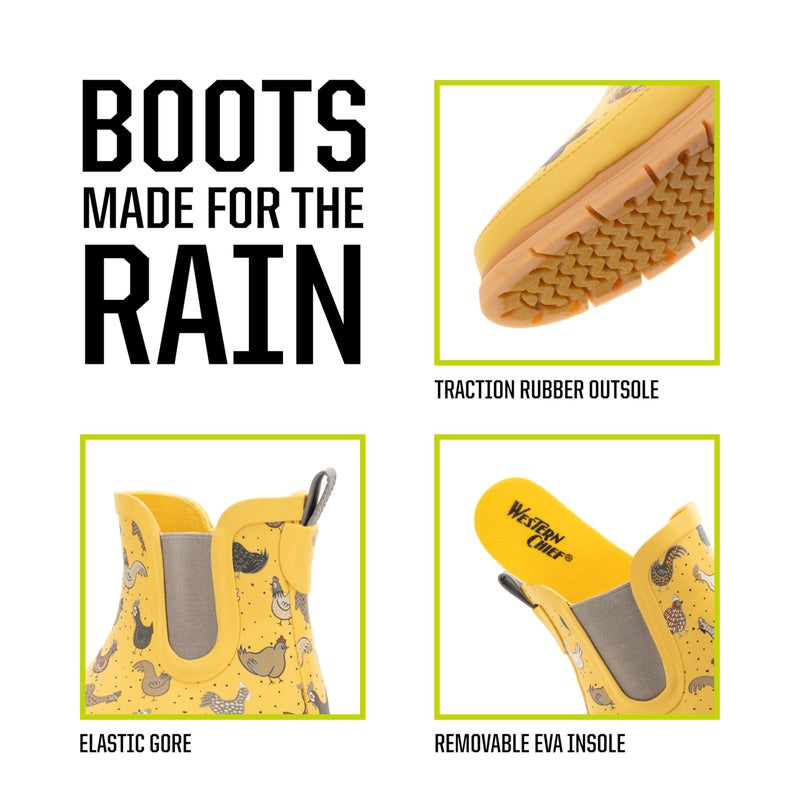 Western Chief Chelsea Waterproof Rain Boots for Women Offers Rubber Upper, Textile Lining, and Synthetic Outsole Hen Frenzy 7 M - Image 3