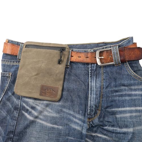 diodrio Belt Zipper Pouches for Men Women Compact EDC Pouch, YKK Zipper, Anti-theft Pickpocket Proof Safety Wallets, Waist Pack for Traveling Hiking, Water Resistant, Tough Waxed Canvas, Olive, Medium - Image 1