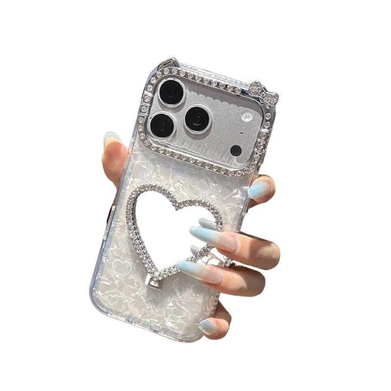 غطاء واقي بAcrylic لـ iPhone 16 / 16 Plus / 16 Pro / 16 Pro Max مع حماية من السقوط وحامل قائم مع مقاوم للصدمات مع حامل قائم مع مرآة مع مقاوم للخدش باللون وردي بوظيفة حامل من الأكر. - Image 5