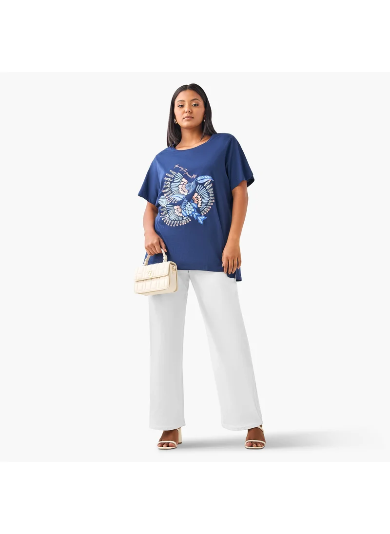  أولا بوبكن Plus Size Ulla Popken Graphic Print T-shirt