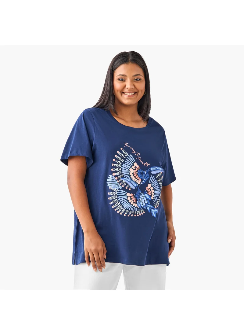  أولا بوبكن Plus Size Ulla Popken Graphic Print T-shirt
