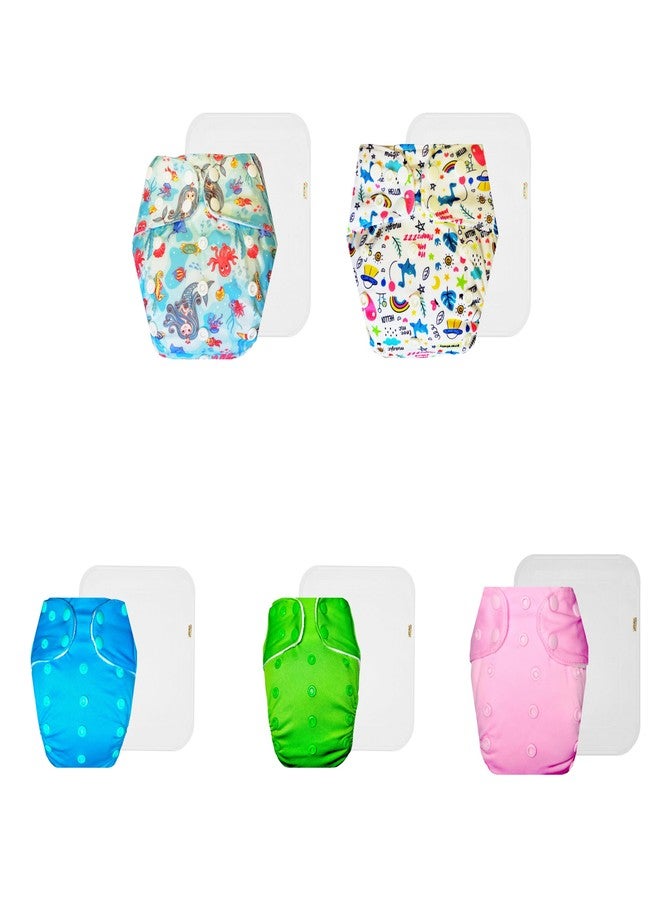 Dumbledo Premium Cloth Diaper with Cotton Insert (Pack of 5) | Dry Feel and Comfortable | Breathable | Easy to Clean | Worry-Free Diapering | 3 Months - 3 Years | Unisex Baby - Image 1