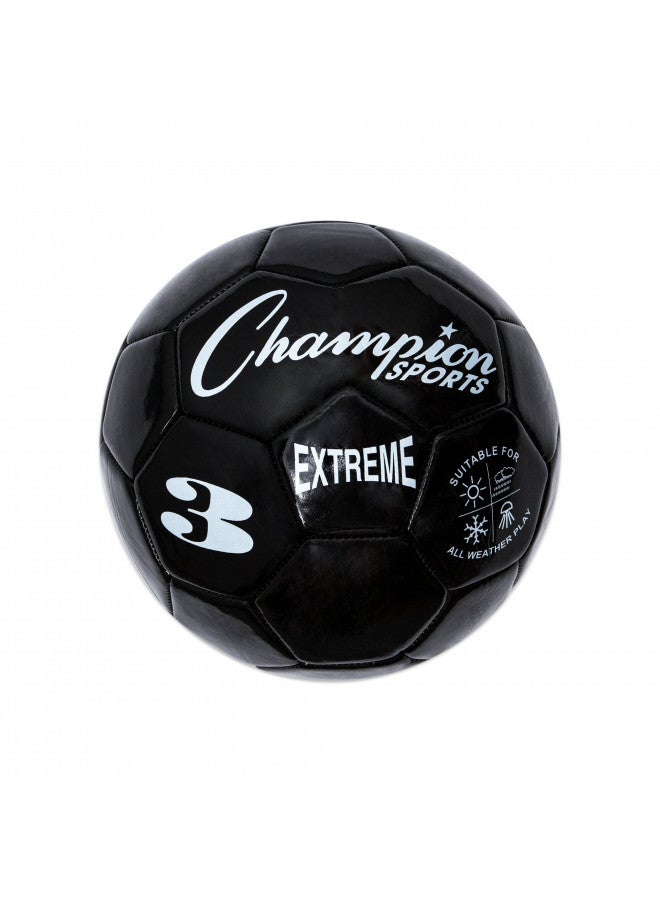 Champion Sports Champion Sports Extreme Series Soccer Ball, Size 3 - Youth League, All Weather, Soft Touch, Maximum Air Retention - Kick Balls for Kids Under 8 - Competitive and Recreational Futbol Games, Black - Image 1