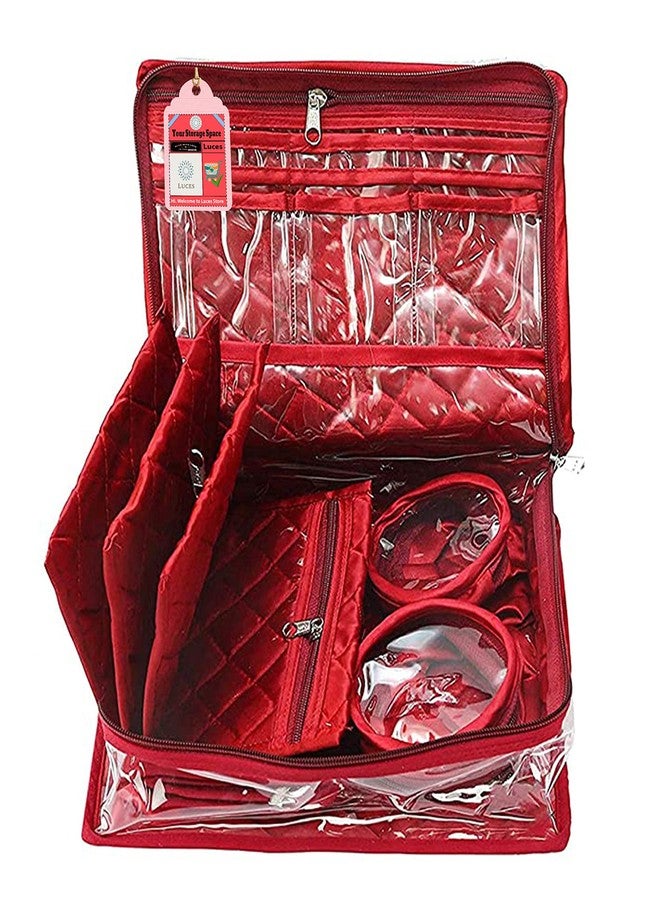 LUCES®Combo Satin Makeup Pouches Vanity Jewellery Traveling Organizer Storage Box Jhumka Earrings Cosmetic Necklace and Carry it Along Anywhere Easily for Women's (Pink) - Image 4