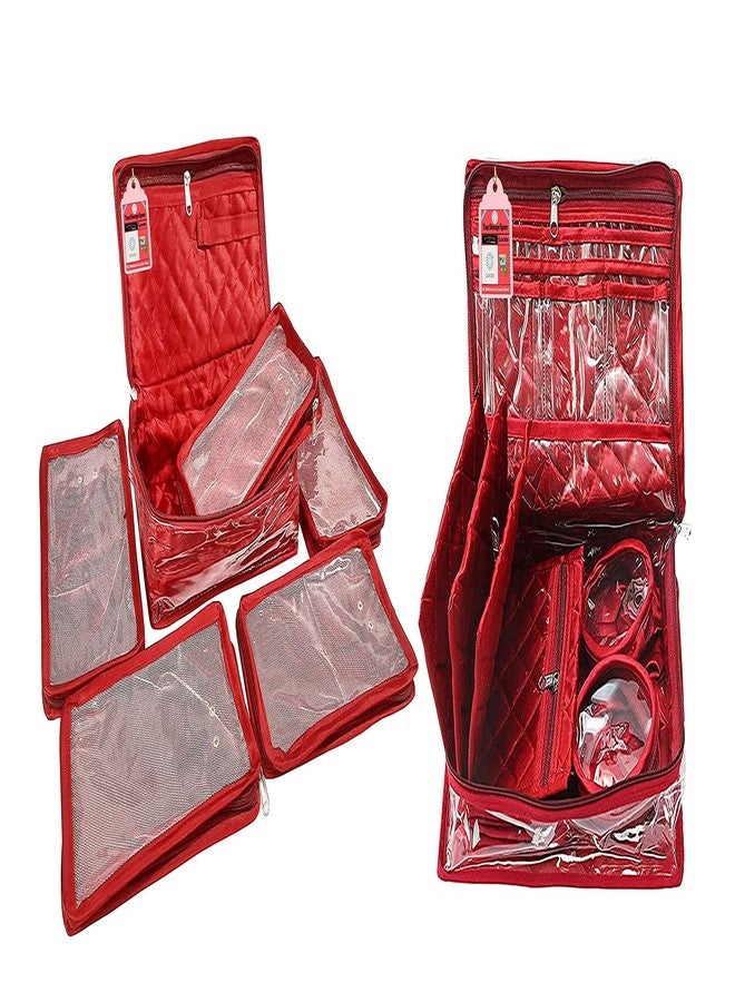 LUCES®Combo Satin Makeup Pouches Vanity Jewellery Traveling Organizer Storage Box Jhumka Earrings Cosmetic Necklace and Carry it Along Anywhere Easily for Women's (Pink) - Image 1