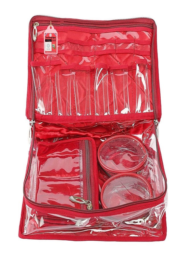 LUCES®Combo Satin Makeup Pouches Vanity Jewellery Traveling Organizer Storage Box Jhumka Earrings Cosmetic Necklace and Carry it Along Anywhere Easily for Women's (Pink) - Image 2