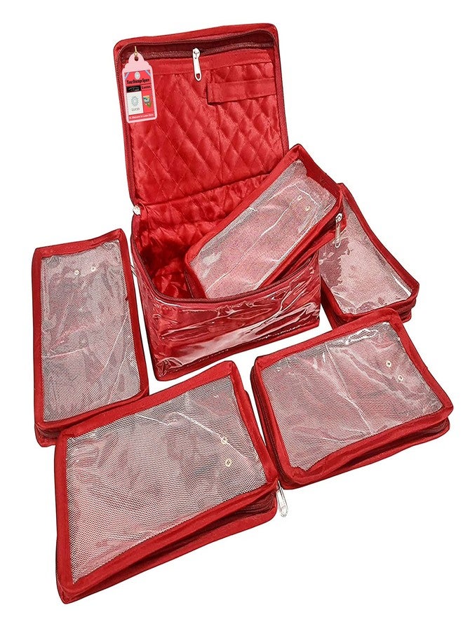 LUCES®Combo Satin Makeup Pouches Vanity Jewellery Traveling Organizer Storage Box Jhumka Earrings Cosmetic Necklace and Carry it Along Anywhere Easily for Women's (Pink) - Image 3