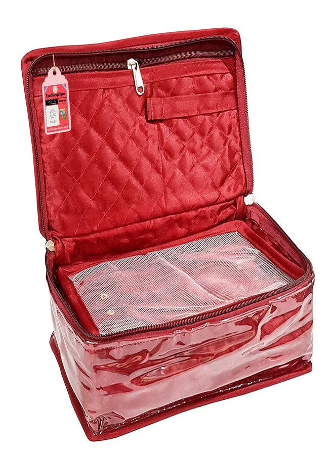 LUCES®Combo Satin Makeup Pouches Vanity Jewellery Traveling Organizer Storage Box Jhumka Earrings Cosmetic Necklace and Carry it Along Anywhere Easily for Women's (Pink) - Image 5