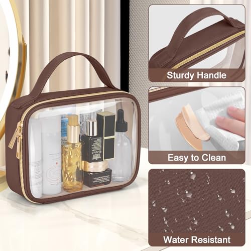 Wedama TSA Approved Toiletry Bag, 2 Pack Clear Makeup Bags with Handles, Quart Size PVC Clear Cosmetic Bags for Women and Men, Carry on Airport Airline Compliant Bag, Brown - Image 5