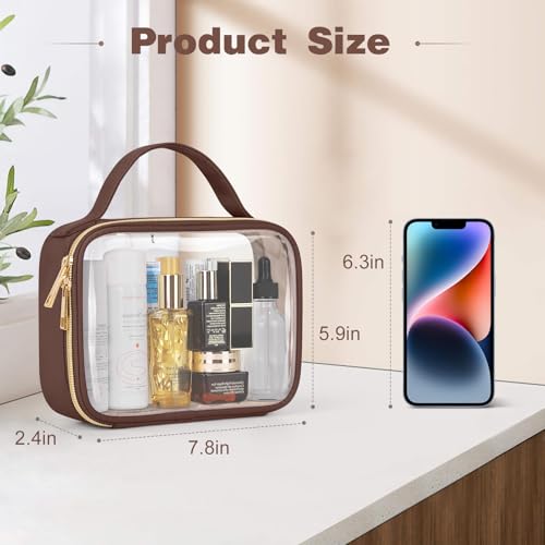 Wedama TSA Approved Toiletry Bag, 2 Pack Clear Makeup Bags with Handles, Quart Size PVC Clear Cosmetic Bags for Women and Men, Carry on Airport Airline Compliant Bag, Brown - Image 3
