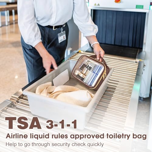 Wedama TSA Approved Toiletry Bag, 2 Pack Clear Makeup Bags with Handles, Quart Size PVC Clear Cosmetic Bags for Women and Men, Carry on Airport Airline Compliant Bag, Brown - Image 2