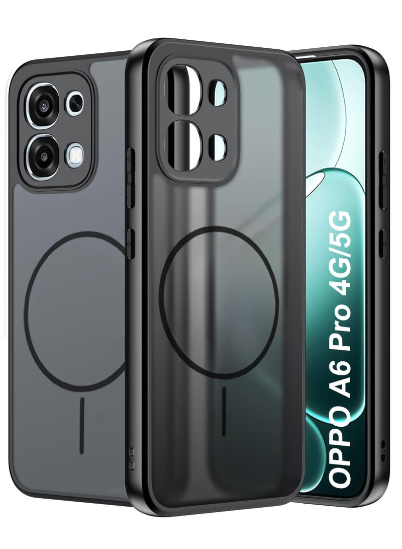 جراب مقاوم للصدمات غير لامع لهاتف Oppo A6 Pro 4G/5G - غطاء خلفي شفاف بتصميم دائري وحماية مدمجة للكاميرا (أسود)