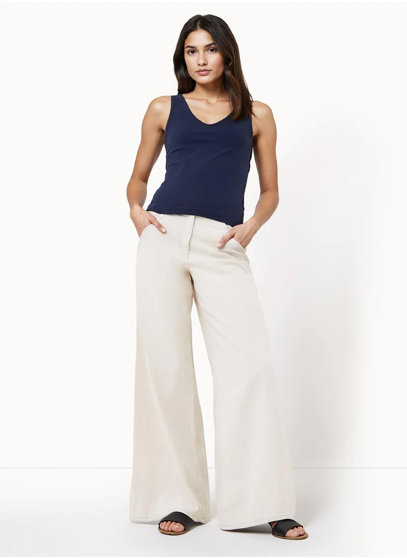 فرنش كونكشن Sleeveless V Neck Regular Cotton Top