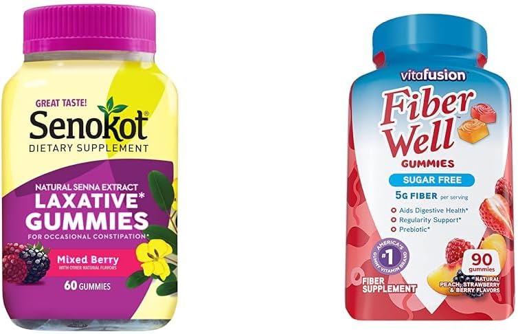 Senokot 60 Count Laxative Gummies and Vitafusion 90 Count Sugar Free Fiber Gummies with Prebiotic Fiber - Image 1