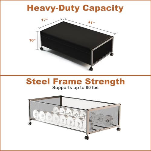 Fokyfok 2 Pack Under the Bed Storage Containers,10 inch Height Under Bed Shoe Storage,31inch Long Underbed Storage with Wheels,Large Rolling under bed Clothes Storage Drawers with Lid for Dorm Tall ,Black - Image 3