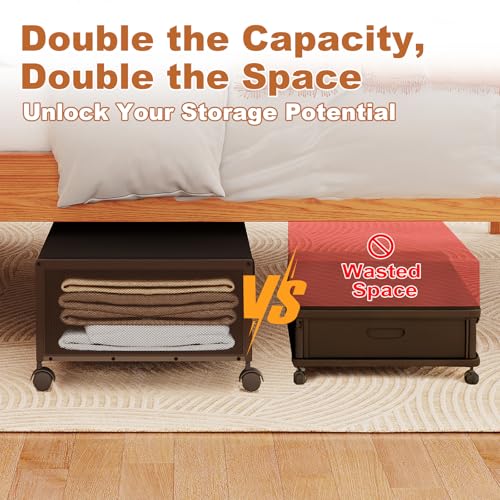 Fokyfok 2 Pack Under the Bed Storage Containers,10 inch Height Under Bed Shoe Storage,31inch Long Underbed Storage with Wheels,Large Rolling under bed Clothes Storage Drawers with Lid for Dorm Tall ,Black - Image 2