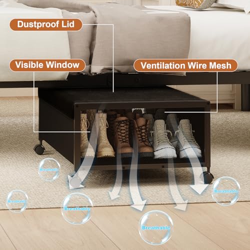 Fokyfok 2 Pack Under the Bed Storage Containers,10 inch Height Under Bed Shoe Storage,31inch Long Underbed Storage with Wheels,Large Rolling under bed Clothes Storage Drawers with Lid for Dorm Tall ,Black - Image 5