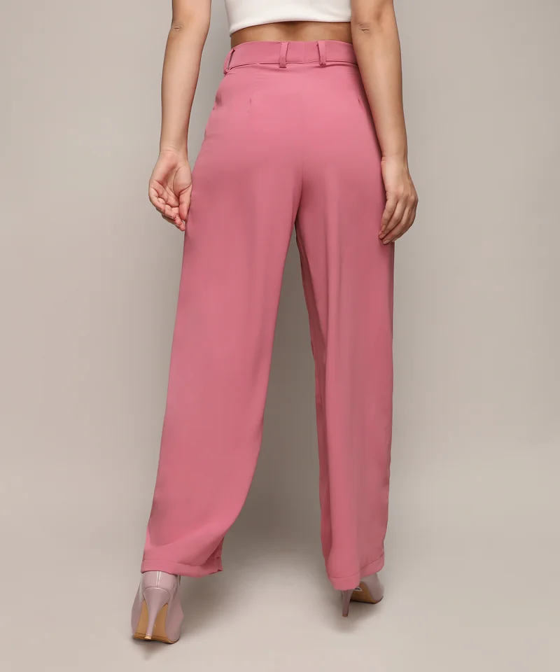 Campus Sutra Women's Salmon Pink Straight Fit Tailored Trousers