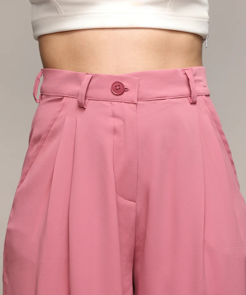 Campus Sutra Women's Salmon Pink Straight Fit Tailored Trousers