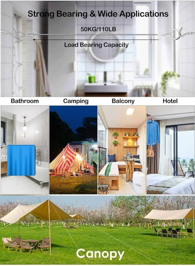 Steel Wire Clothesline, Indoor Outdoor Wall Mounted Dryer Rope Clothes Retractable Adjustable Stainless Steel Line, 2M，2mm thick - Image 5