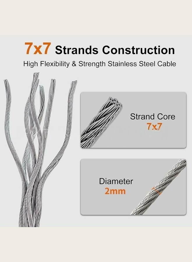 Steel Wire Clothesline, Indoor Outdoor Wall Mounted Dryer Rope Clothes Retractable Adjustable Stainless Steel Line, 2M，2mm thick - Image 2
