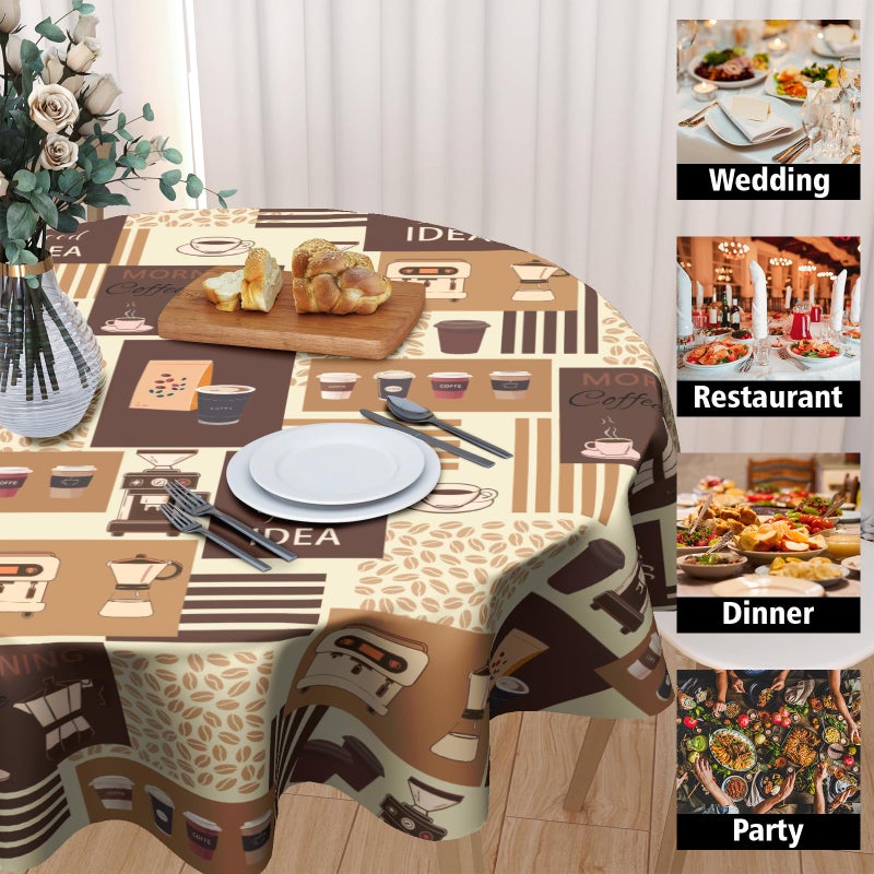Granbey Classic Coffee Themed Table Cloth - Mocha Latte Milk Round Tablecloth Beige Brown Table Cover 60 Inch Decorative for Kitchen Dining Table Party - Image 4