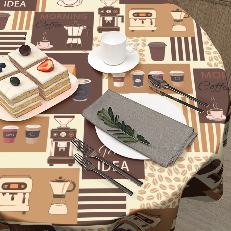 Granbey Classic Coffee Themed Table Cloth - Mocha Latte Milk Round Tablecloth Beige Brown Table Cover 60 Inch Decorative for Kitchen Dining Table Party - Image 5