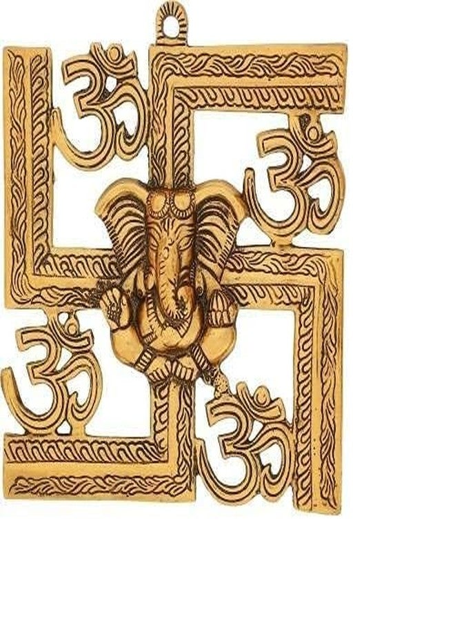 Sawcart تمثال خشبي للإله غانيشا/غانباتي على رمز أوم سواستيك، مصنوع من المعدن، يُستخدم كزينة جدارية للمنزل والمكتب، وفقًا لمبادئ فنغ شوي وفاستو، وهو تمثال فني منحوت. - Image 1