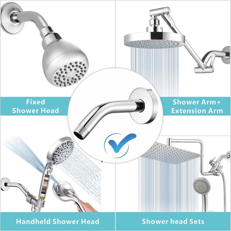 Nuodan Shower Arm with Flange, 6 Inches Wall Mount Replacement Shower Head Arm For Fixed Shower Head and Handheld Showerhead, Chrome - Image 4
