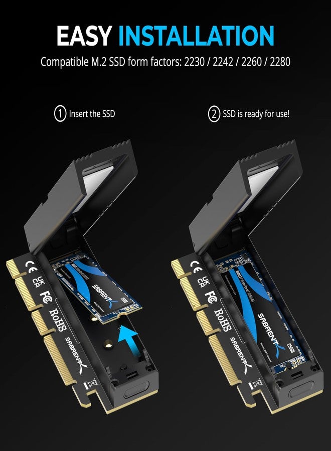 SABRENT M.2 NVMe SSD to PCIe x16 Tool-Free Add-in Card (AIC) with Aluminum Heatsink, M.2 PCIe Adapter for Gen5 SSDs PCIe 5.0, Backwards Compatible with Previous PCIe Generations (EC-TFPE) - Image 2