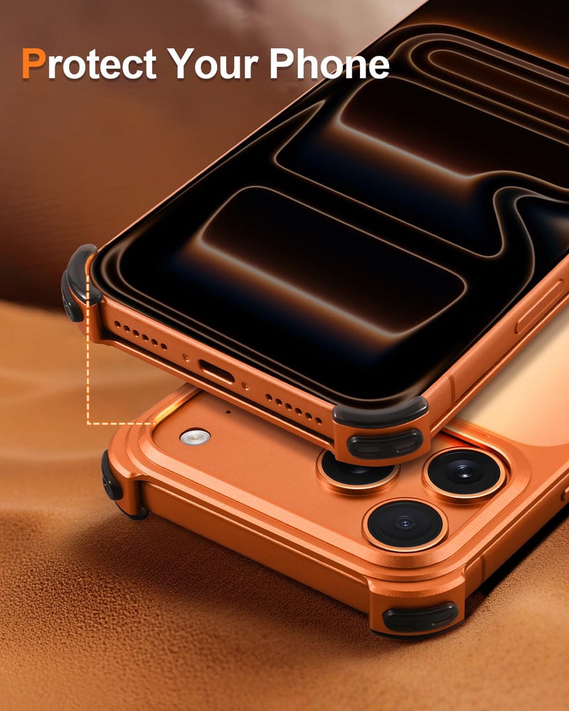 Oatsbasf حافظة OATSBASF لهاتف iPhone 17 Pro Max، إطار معدني ألومنيوم نحيف بدون ظهر، متوافقة مع MagSafe، حافظة مقاومة للصدمات لهاتف 6.9 بوصة، برتقالية - Image 3