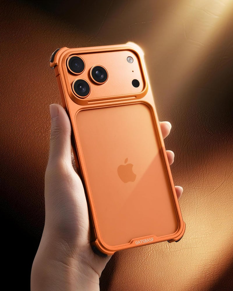 Oatsbasf حافظة OATSBASF لهاتف iPhone 17 Pro Max، إطار معدني ألومنيوم نحيف بدون ظهر، متوافقة مع MagSafe، حافظة مقاومة للصدمات لهاتف 6.9 بوصة، برتقالية - Image 5