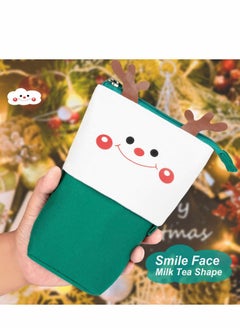 Y&D Pencil Case Cute Standing Pen Holder Telescopic Makeup Pouch Pop Up Cosmetics Bag with Kawaii Smile Face Stationery case Office Organizer Box for Girls Students Women Adult, Green  - Image 5